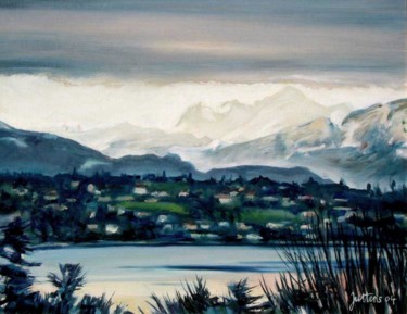 Painting titled "Mont-Blanc vu le ma…" by Philippe Juttens, Original Artwork, Oil
