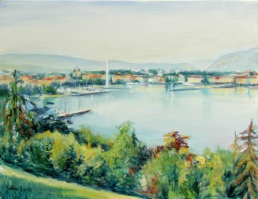 Malerei mit dem Titel "La rade de Genève v…" von Philippe Juttens, Original-Kunstwerk, Öl