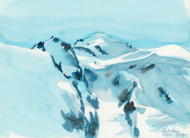 Painting titled "Mont-Blanc bleuté" by Philippe Juttens, Original Artwork, Watercolor