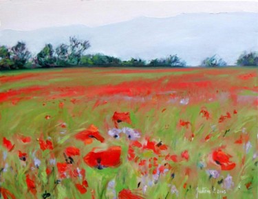 Painting titled "Les Coquelicots et…" by Philippe Juttens, Original Artwork, Oil