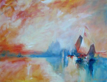 Картина под названием "Venise baignée de l…" - Philippe Juttens, Подлинное произведение искусства, Масло