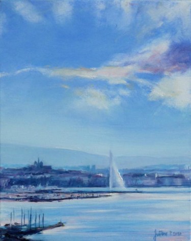 Painting titled "Rade de Genève le m…" by Philippe Juttens, Original Artwork, Oil