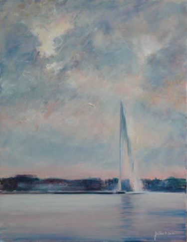 Peinture intitulée "Genève, jet d'eau p…" par Philippe Juttens, Œuvre d'art originale, Huile