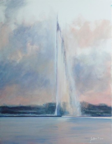 Peinture intitulée "Genève, jet d'eau p…" par Philippe Juttens, Œuvre d'art originale, Huile