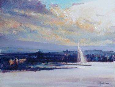 Peinture intitulée "Rade de Genève par…" par Philippe Juttens, Œuvre d'art originale, Huile