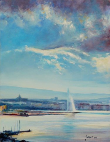 Pittura intitolato "Rade de Genève, le…" da Philippe Juttens, Opera d'arte originale, Olio