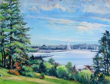 Painting titled "La rade de Genève e…" by Philippe Juttens, Original Artwork, Oil