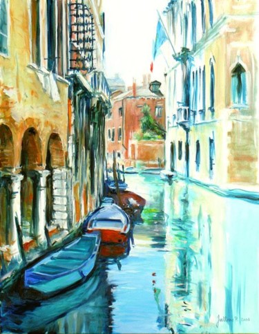 Painting titled "Barques et arcades…" by Philippe Juttens, Original Artwork, Oil