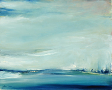 Malerei mit dem Titel "Paysage abstrait bl…" von Philippe Juttens, Original-Kunstwerk, Öl