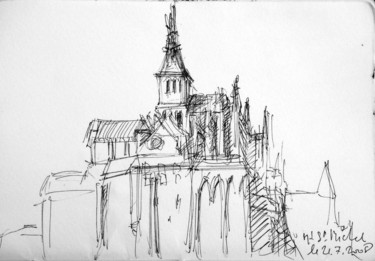 Dibujo titulada "Le mont Saint-Michel" por Philippe Juttens, Obra de arte original, Rotulador