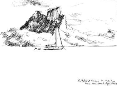 Рисунок под названием "Bora-Bora, au mouil…" - Philippe Juttens, Подлинное произведение искусства, Чернила