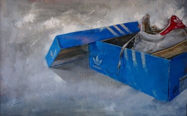 Pittura intitolato "La caja azul" da Jose Vicente Cascales Mascarell, Opera d'arte originale, Olio