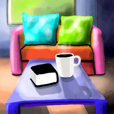 Digital Arts titled "Leitura com Café" by J.W. Sidonio, Original Artwork, Digital Painting