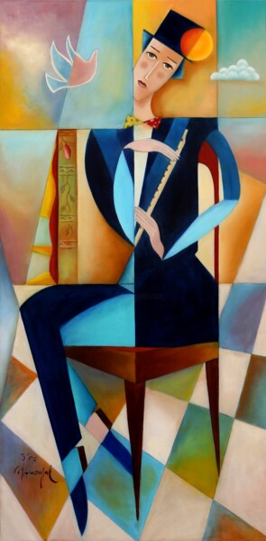 Картина под названием "Le flutiste" - Jean Yves Amouyal, Подлинное произведение искусства, Масло Установлен на Деревянная ра…