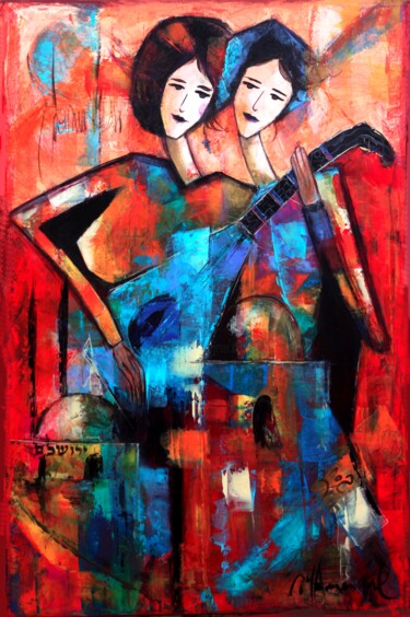 Painting titled "Romance a Jerusalem" by Jean Yves Amouyal, Original Artwork, Oil Mounted on Wood Stretcher frame