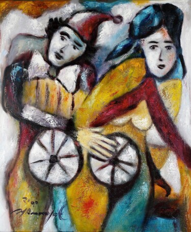 Painting titled "Amour blessé" by Jean Yves Amouyal, Original Artwork, Oil Mounted on Wood Stretcher frame