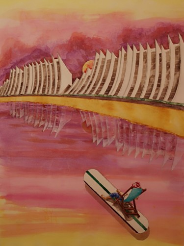 Peinture intitulée "La Baule: surfing s…" par Jyb Le Peintre, Œuvre d'art originale, Aquarelle