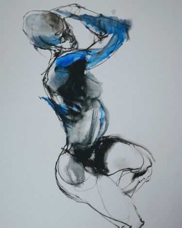 Картина под названием "Sirène bleue" - Jean Yves Delalande, Подлинное произведение искусства, Гуашь