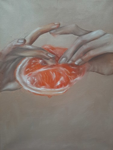 Malerei mit dem Titel "Grapefruit" von Julia Bologova, Original-Kunstwerk, Öl