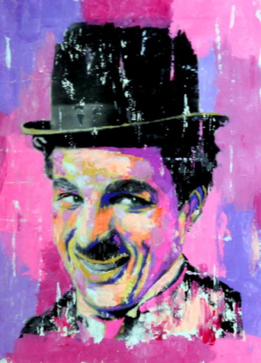 Schilderij getiteld "Chaplin PopART" door Jy Rendo, Origineel Kunstwerk, Acryl