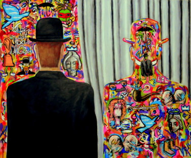 Schilderij getiteld "Street Magritte" door Jy Rendo, Origineel Kunstwerk, Acryl