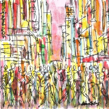 Painting titled "Streets Of Manhatta…" by K-Art, Original Artwork, Watercolor