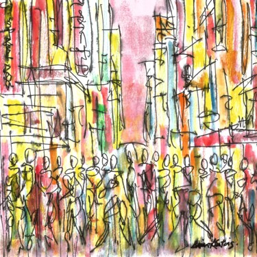 Pittura intitolato "Streets Of Manhatta…" da K-Art, Opera d'arte originale, Acquarello