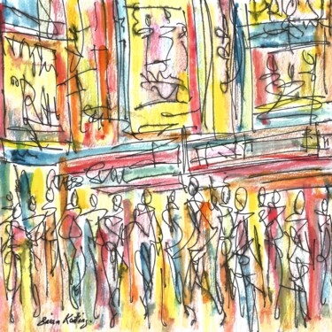 Painting titled "Broadway - Manhatta…" by K-Art, Original Artwork, Watercolor