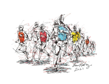 Painting titled "Marathon Runners -S…" by K-Art, Original Artwork, Watercolor