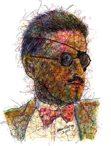 Pittura intitolato "James Joyce" da K-Art, Opera d'arte originale, Acquarello