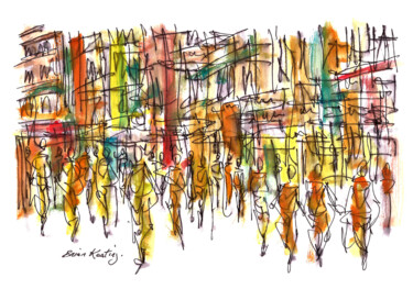 Картина под названием "Leicester Square (C…" - K-Art, Подлинное произведение искусства, Акварель