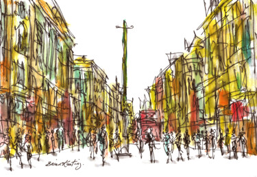 Painting titled "Oxford Circus (Colo…" by K-Art, Original Artwork, Watercolor