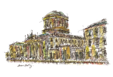 Painting titled "The Four Courts Dub…" by K-Art, Original Artwork, Watercolor