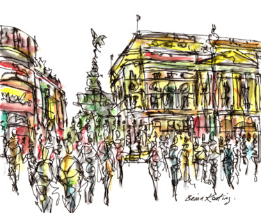 Painting titled "Piccadilly Circus (…" by K-Art, Original Artwork, Watercolor