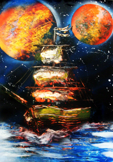 Картина под названием "Летучий голандец" - Сергей Брусенков, Подлинное произведение искусства, Рисунок распылителем краски