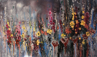 Картина под названием "Flowers in Fog" - Khrystyna Kozyuk, Подлинное произведение искусства