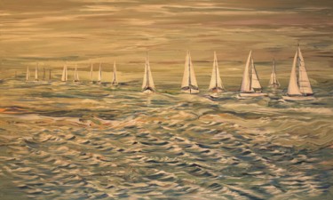 Malerei mit dem Titel "Boats Lined" von Khrystyna Kozyuk, Original-Kunstwerk, Acryl