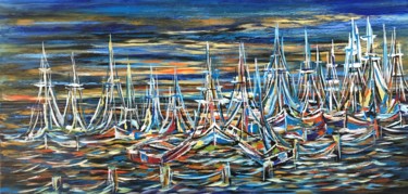 Painting titled "Midnight Dock" by Khrystyna Kozyuk, Original Artwork