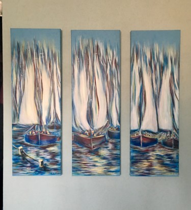 Malerei mit dem Titel "Triplet Boat Fantas…" von Khrystyna Kozyuk, Original-Kunstwerk, Acryl