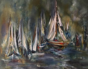 Картина под названием "Yachts Journey" - Khrystyna Kozyuk, Подлинное произведение искусства, Масло