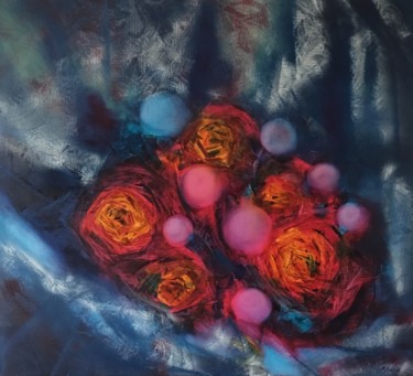 Schilderij getiteld "Flowers and Pearls" door Khrystyna Kozyuk, Origineel Kunstwerk, Olie