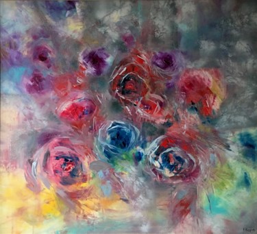 Malerei mit dem Titel "Rainbow Roses old" von Khrystyna Kozyuk, Original-Kunstwerk, Öl