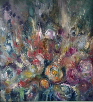 Painting titled "Colorful Tulips" by Khrystyna Kozyuk, Original Artwork, Oil