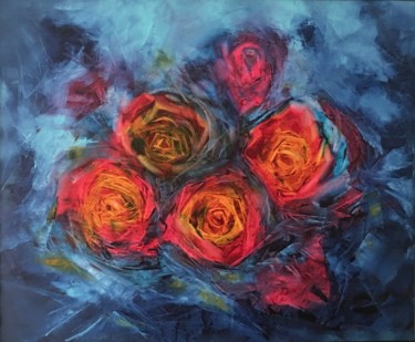 Painting titled "Frozen Flowers" by Khrystyna Kozyuk, Original Artwork, Oil