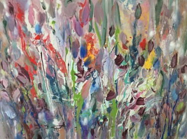 Painting titled "Tulip Field" by Khrystyna Kozyuk, Original Artwork, Acrylic