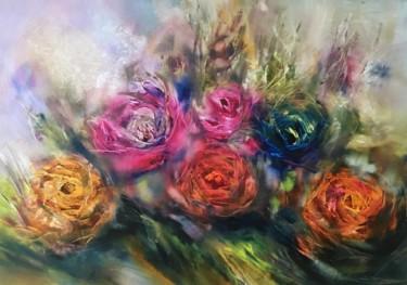 Painting titled "Roses of happiness" by Khrystyna Kozyuk, Original Artwork, Oil