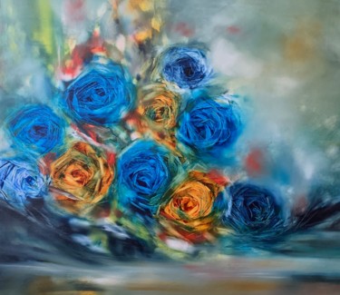 Peinture intitulée "Blue Roses" par Khrystyna Kozyuk, Œuvre d'art originale, Huile