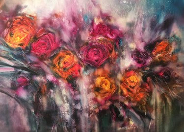 Painting titled "Fantasy roses" by Khrystyna Kozyuk, Original Artwork, Oil