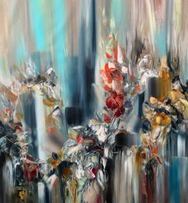 Painting titled "Crystal flowers" by Khrystyna Kozyuk, Original Artwork, Oil