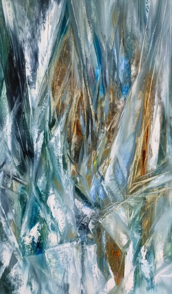 Painting titled "Ice eagle" by Khrystyna Kozyuk, Original Artwork, Oil Mounted on Wood Panel